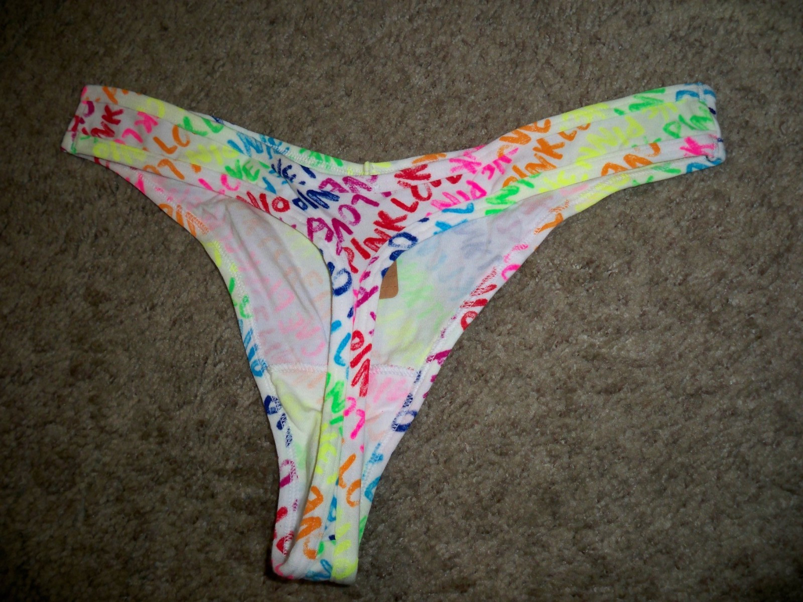 VICTORIAS SECRET THONG LOGO MULTICOLORED LARGE NEW