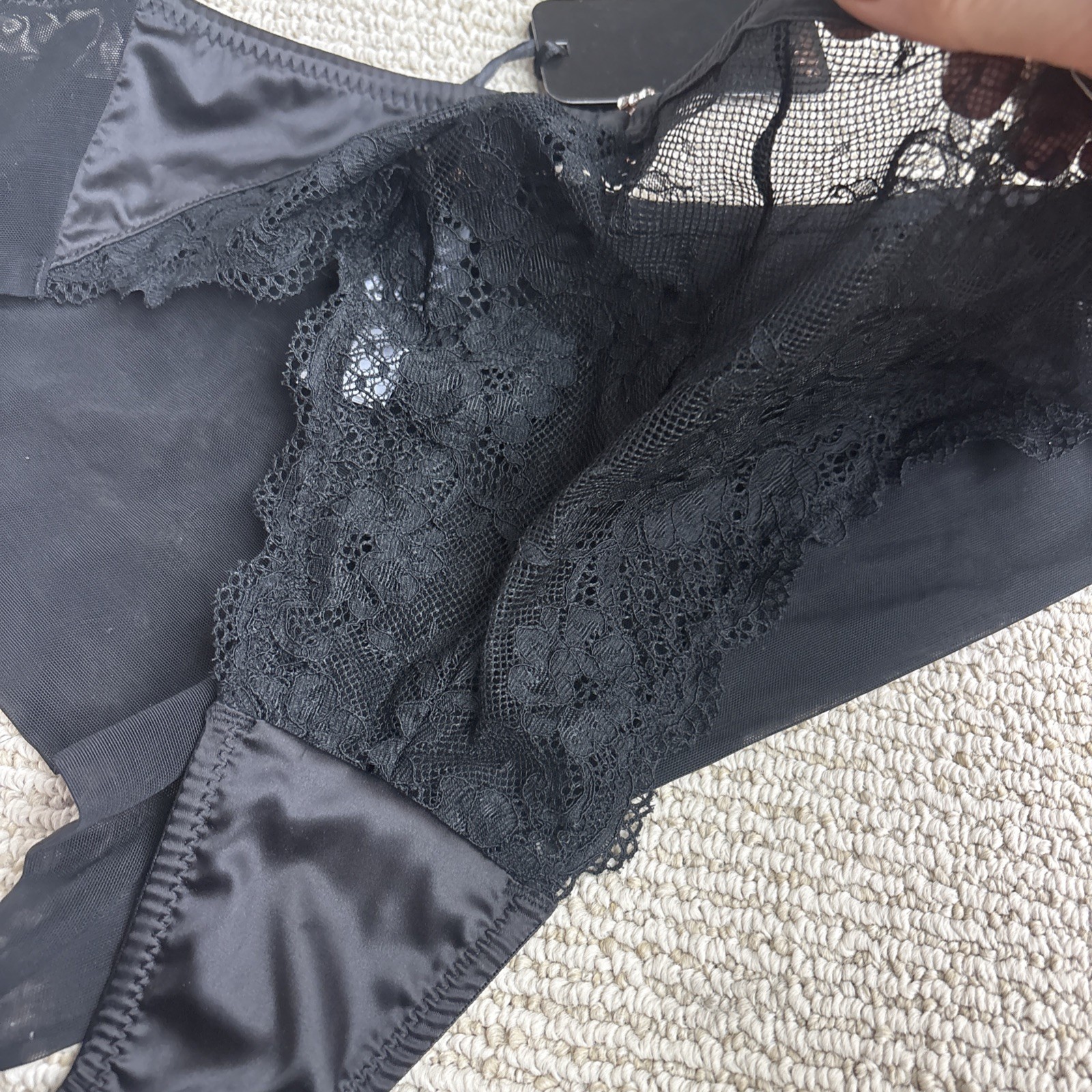 City Chic Boudoir Ladies Plus Alina Thong BLK 14/XS Lace NWT