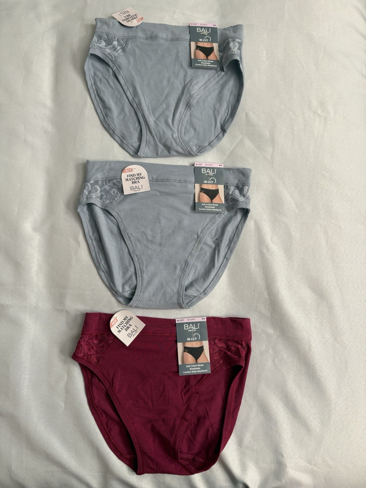 NEW Bali Brief Breathe Cotton Modal Lace High Cut Brief Women’s Medium 3 Pair