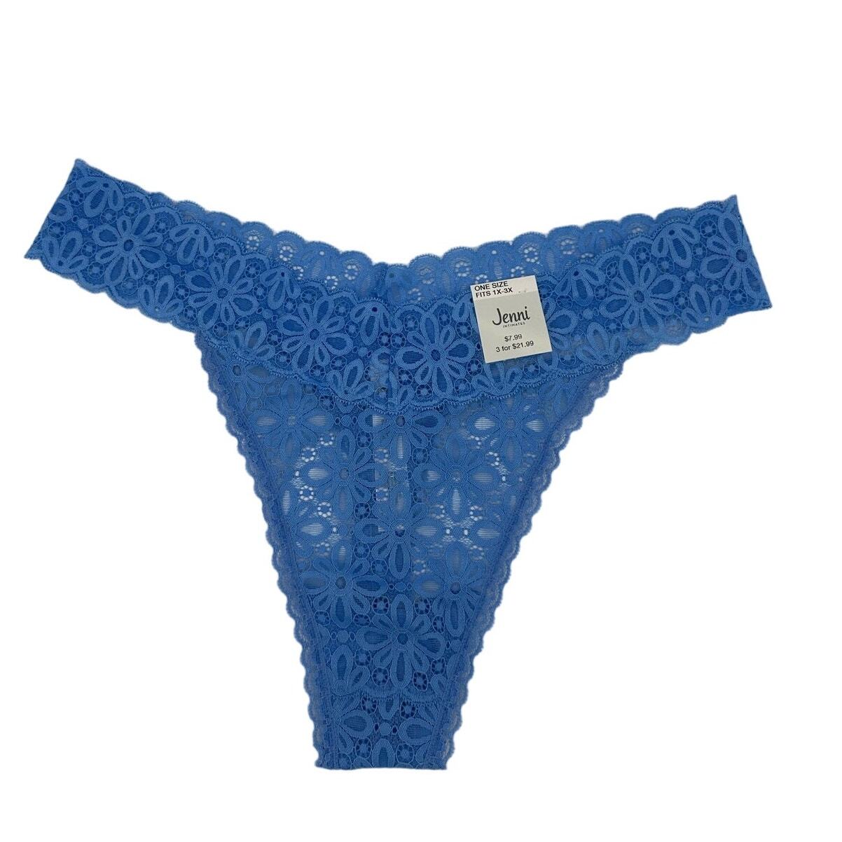 Jenni Plus Women’s Lace Thong Underwear, Blue, O/S 1X-3X