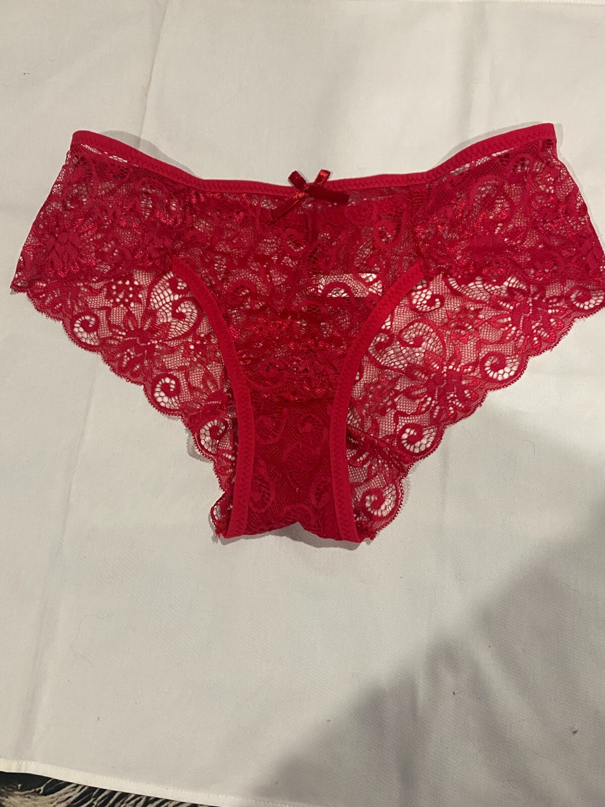 Women Floral Lace Brief with Bow Panty Size XL Red