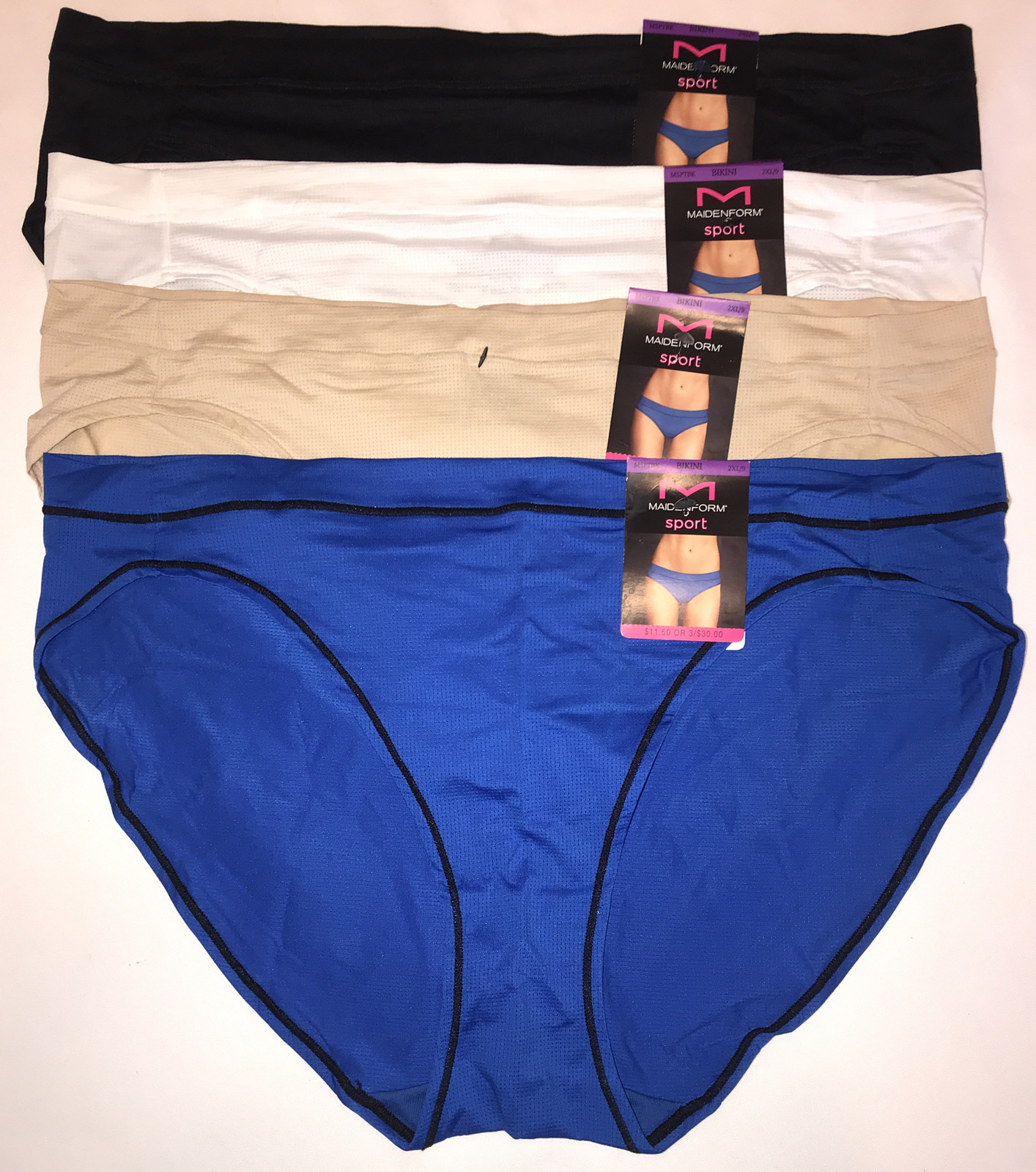 Maidenform MSPTBK Sport Bikini Panty 2XL/9 4 Pairs