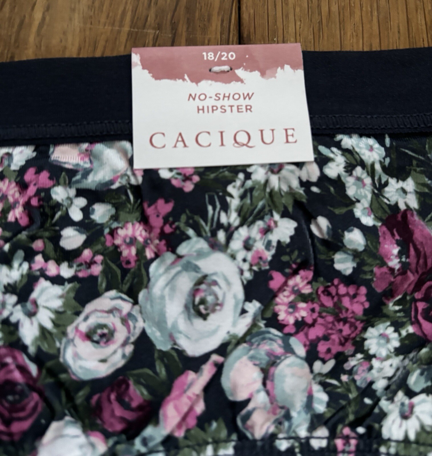 Plus Size 18/20 Lane Bryant Cacique No Show Lace Hipster Panty Navy Pink Roses