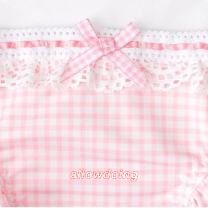 Lolita Bow Pink Lattice Panties Kawaii Ruffle Briefs Waisted Panties Underwear