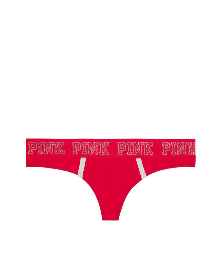 Victoria’s Secret PINK Logo Thong Panty Red Pepper Glitter