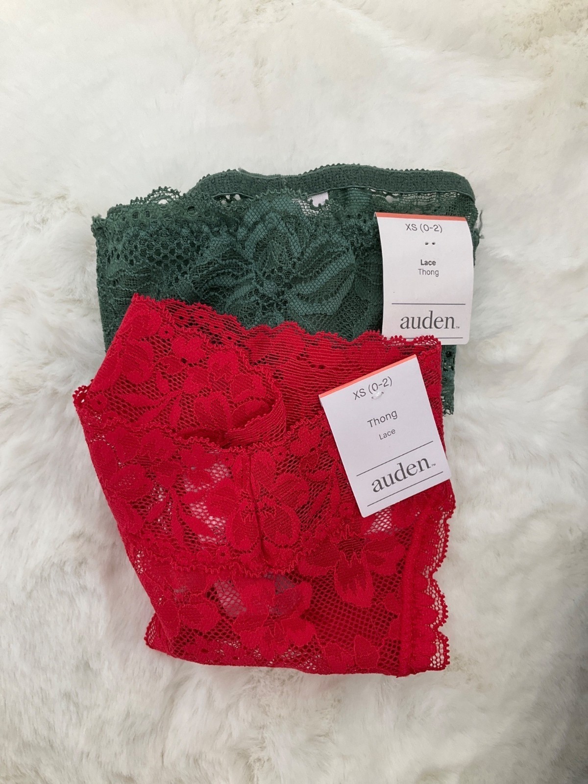 Auden 2-pair Lace Thong size XS (X-small) 0-2 Red & Green NEW