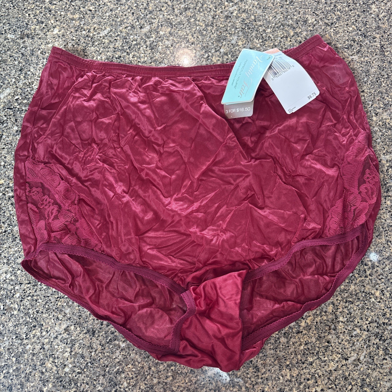 Vanity Fair Perfectly Yours Lace Brief Panties 100% Nylon Red 7 L Full Coverage