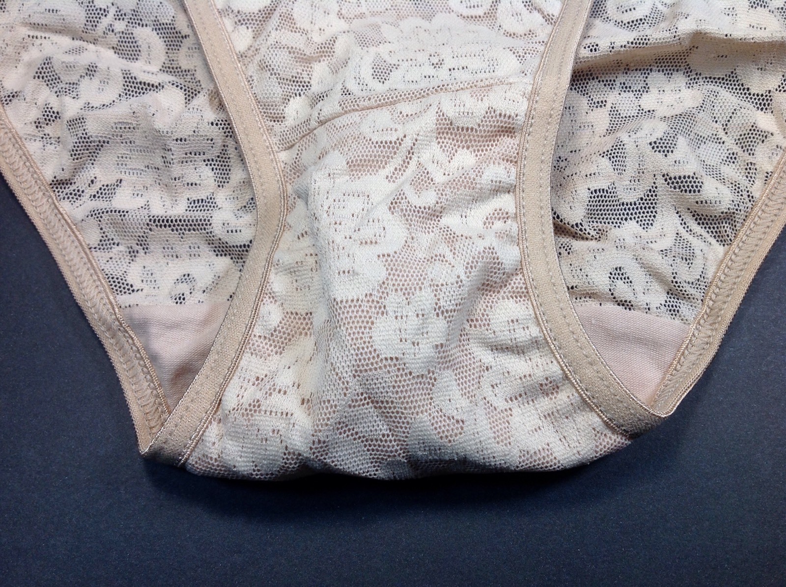 Women Panties,Bikinis Ilusion Size S. Beige Shiny Fishnet Floral W/Metallic Deco