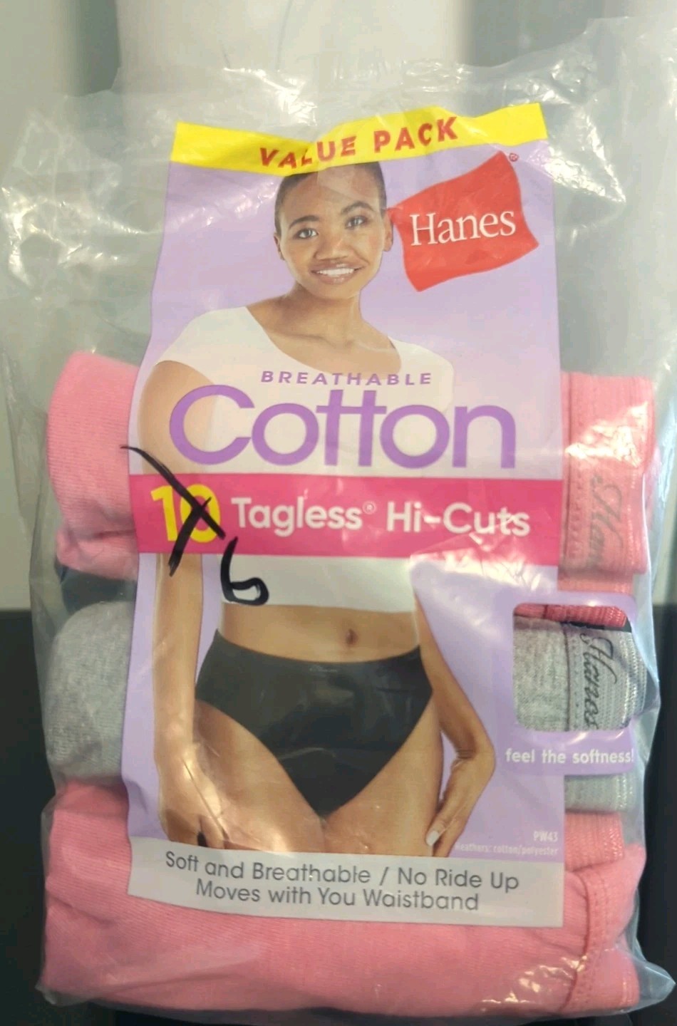NEW Hanes 6 Pr. Women’s Size 8-10 Tagless Hi-Cuts Cotton Panties *OPEN PKG*