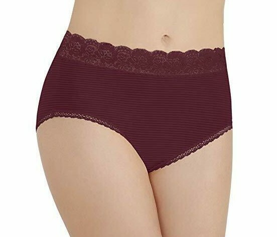 Size 6 Vanity Fair Briefs Panties Flattering Lace 13281 Love Spell NEW Maroon