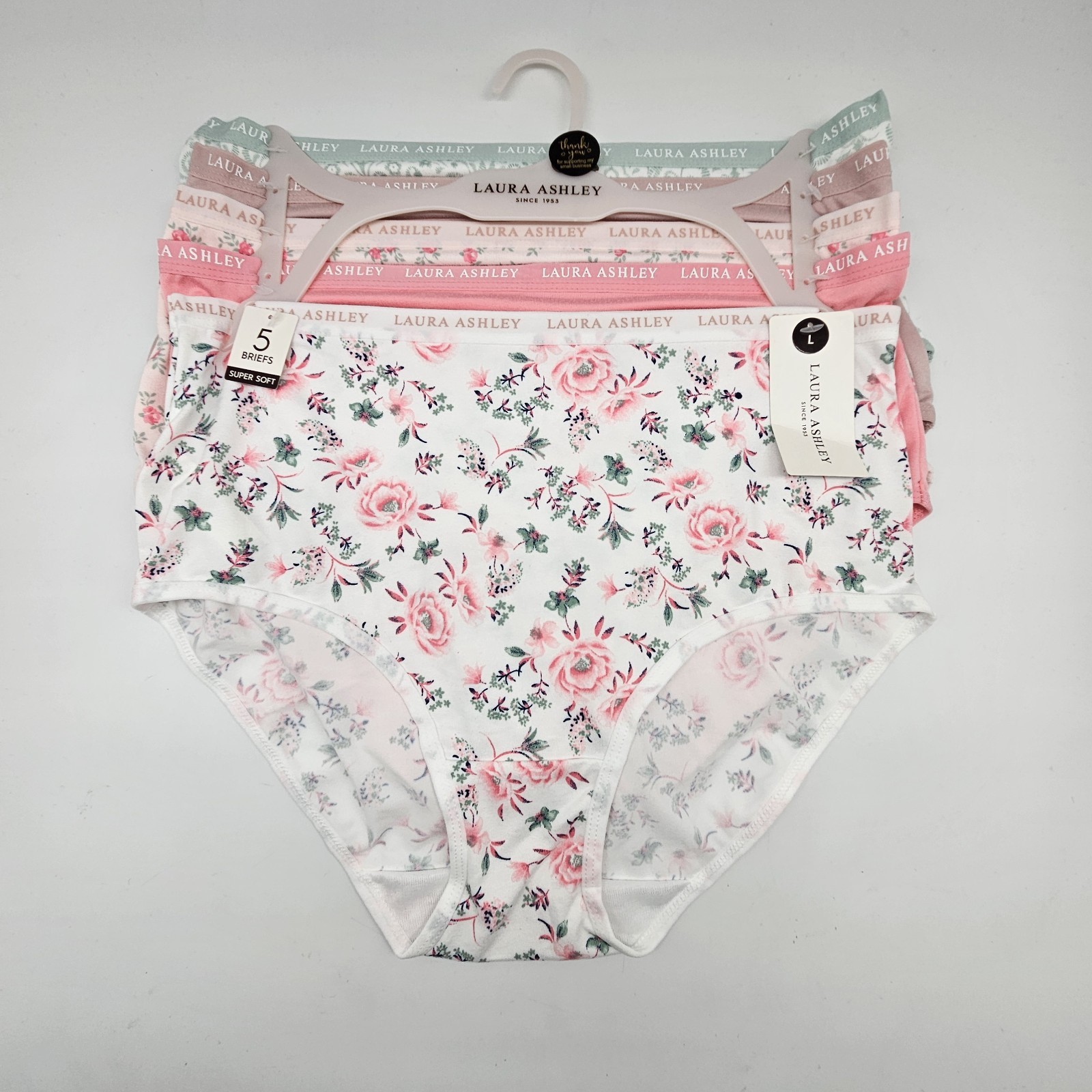 LAURA ASHLEY 5 Pack Women’s L XL 2XL Soft Micro Brief Panties Green Beige Pink