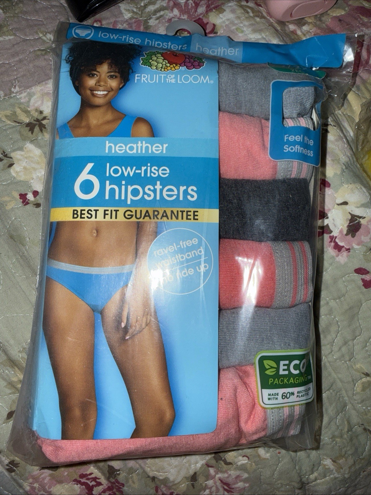 Women’s 2x/9 Fruit of the Loom Heather Low Rise Hipsters 6 Pack No Ride Up NEW