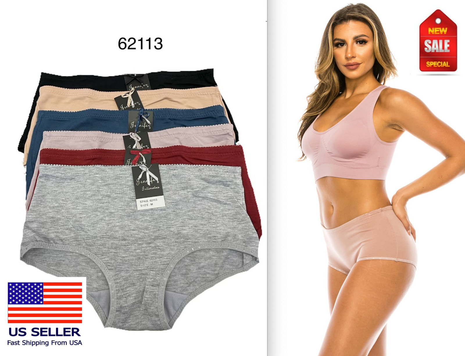 New 4 Women Bikini Panties Brief Hipster Cotton Underwear Size M L XL(#62113)