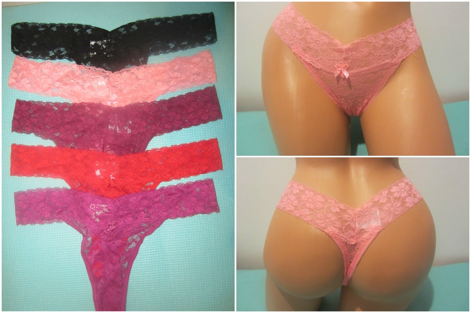 NWOT Lot of 5 Women LACE THONGS Panties Multiple Colors Size Large