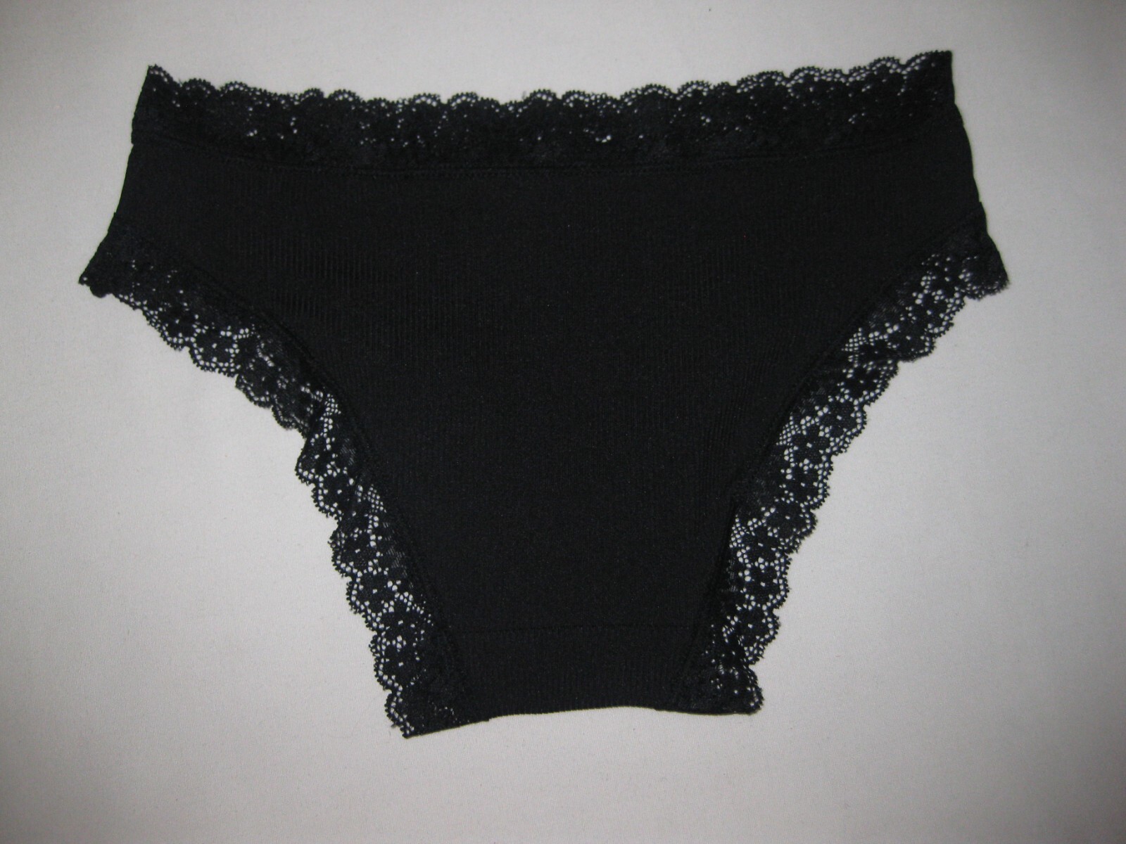 Shein lace trim ribbed w/bow bikini panties XS black nip 80s kawaii