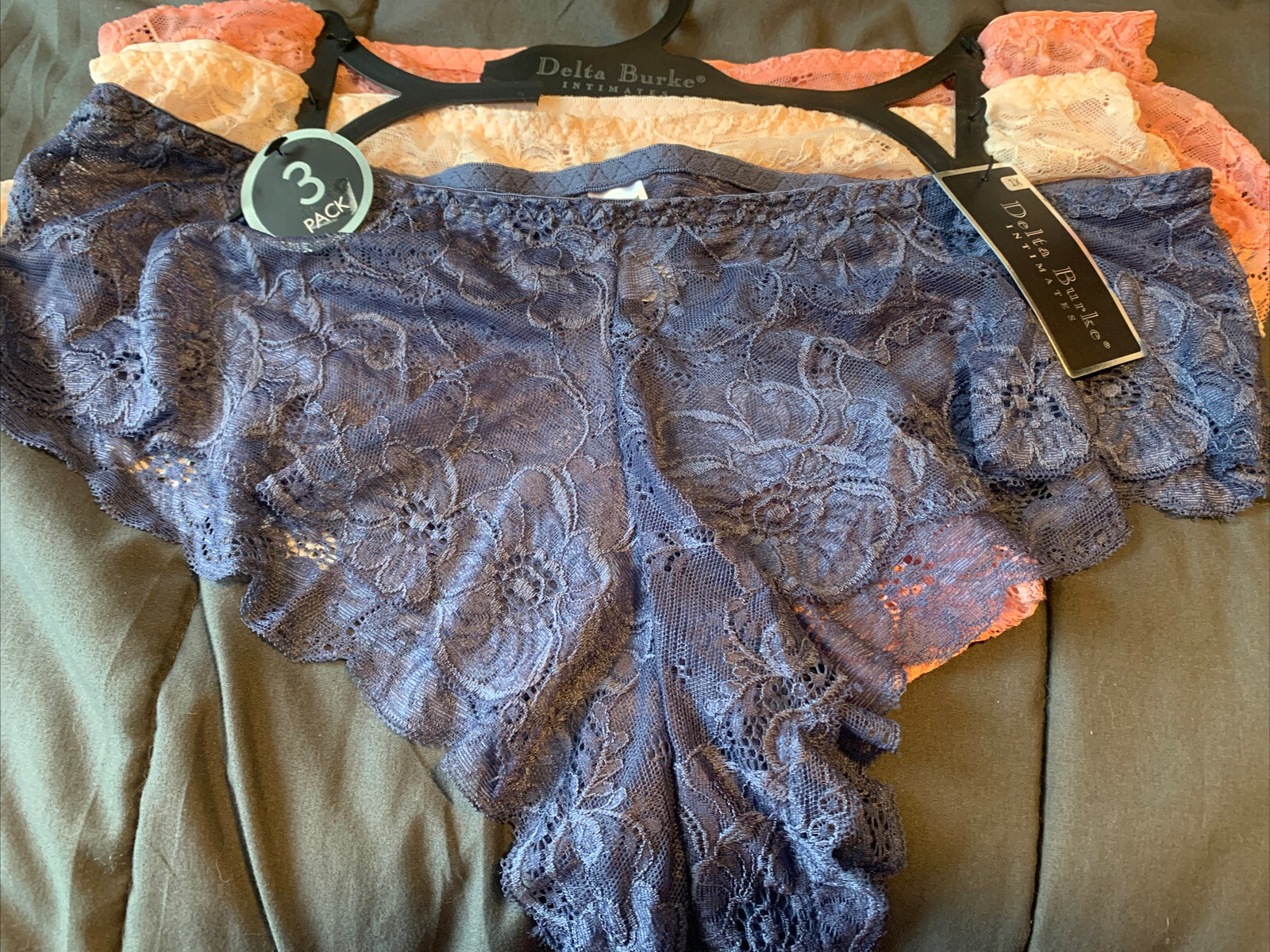 DELTA BURKE 3 PACK BRIEF PANTIES UNDERWEAR 1X PLUS LACE BLUE PINK