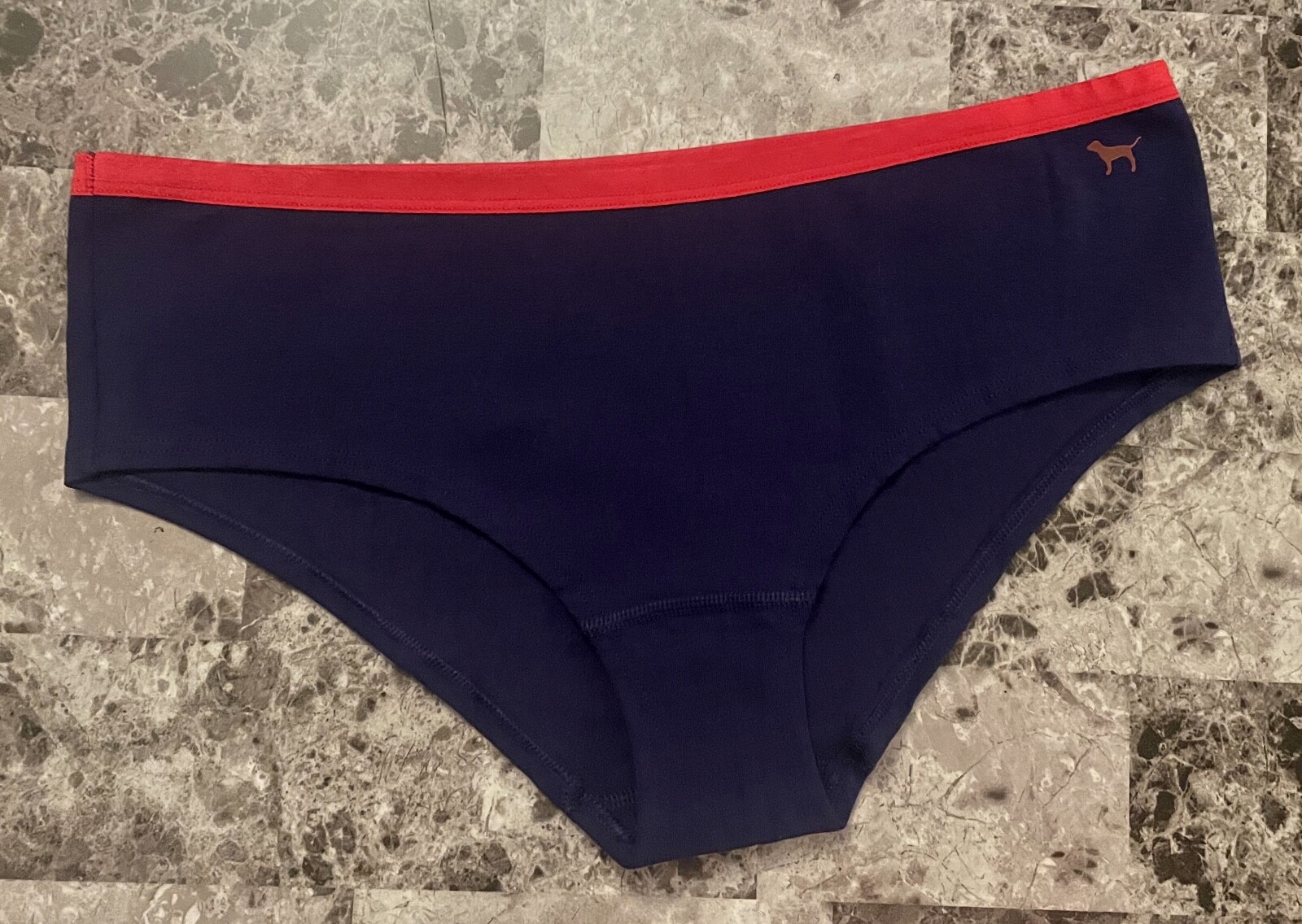 NWOT VICTORIA’S SECRET LARGE NAVY BLUE RED DOG LOGO RARE HIPSTER PANTIES