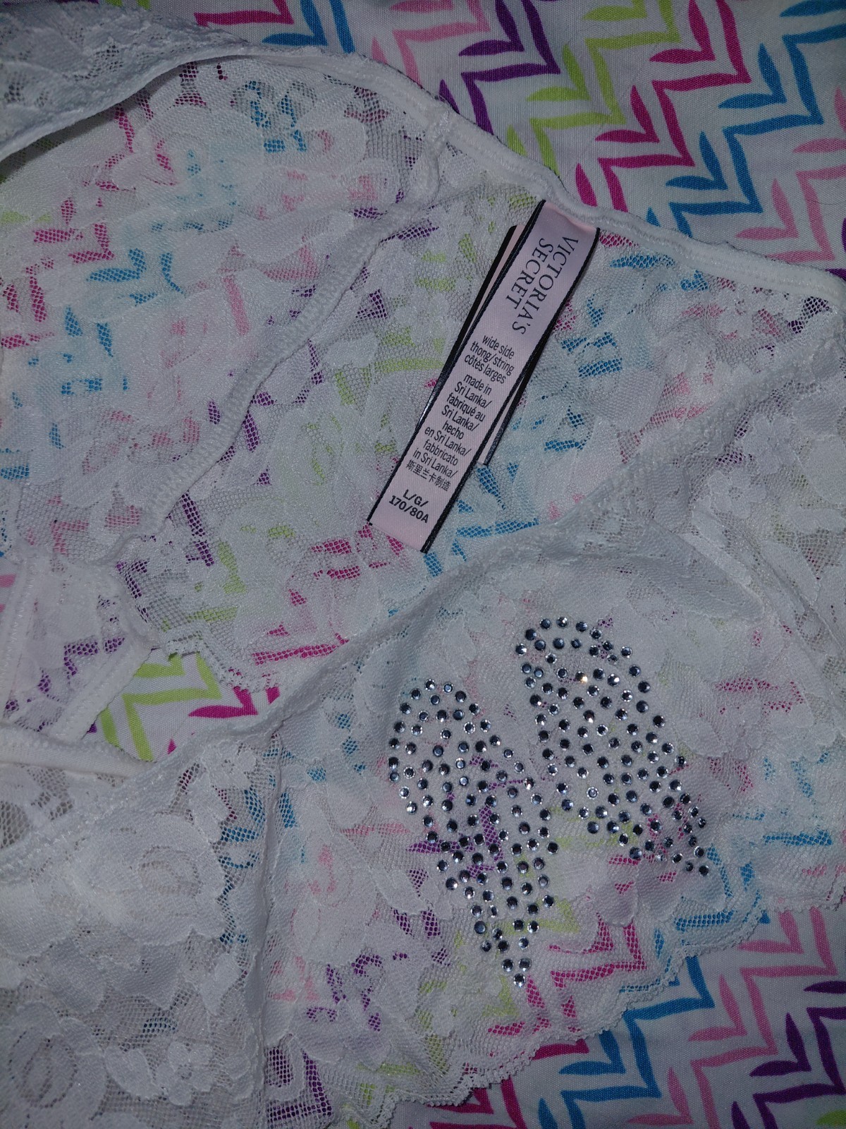 VS DREAM ANGELS Lace Studded Angel Wings hipster Thong Panty NEW Large White