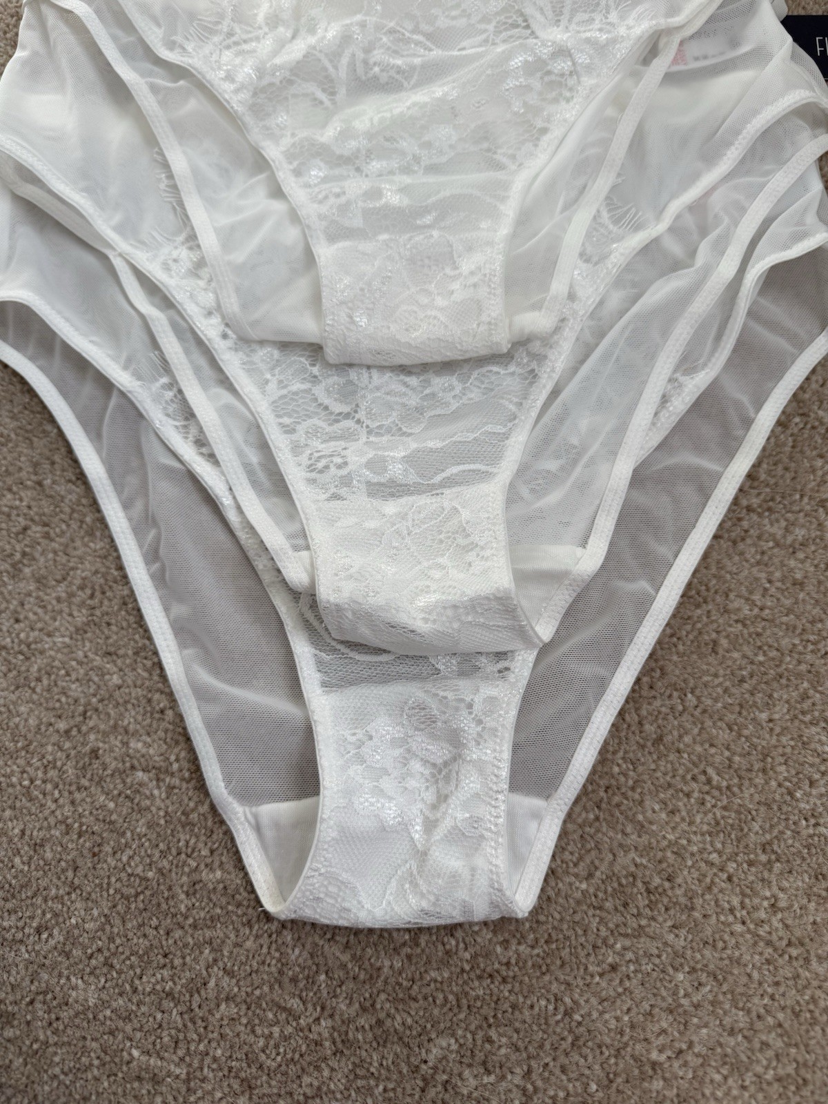 New Figleaves Women’s 3 Pack White Lace Pulse High Waist Sheer Briefs, UK Size 8