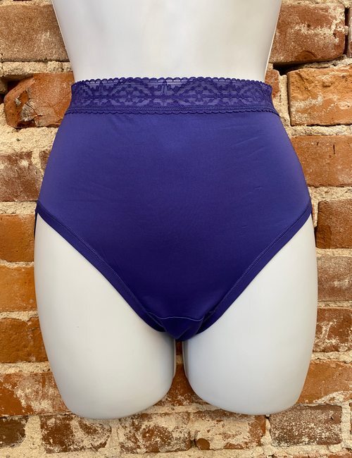 Breezies Royal Blue Nylon Microfiber Hi-Cut Panty Lace Trim M New