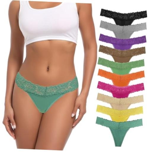 High Waist Cotton Lace Thongs Underwear For Women XX-Large Multicolor 10pcs