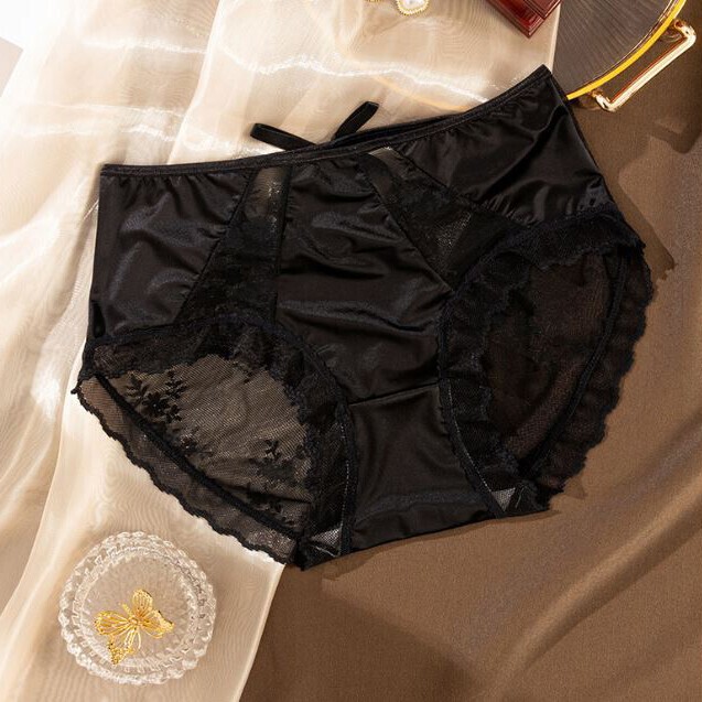 6 Packs Lot Womens Silky Satin Panties Briefs French Lace Sheer Back Lingeries