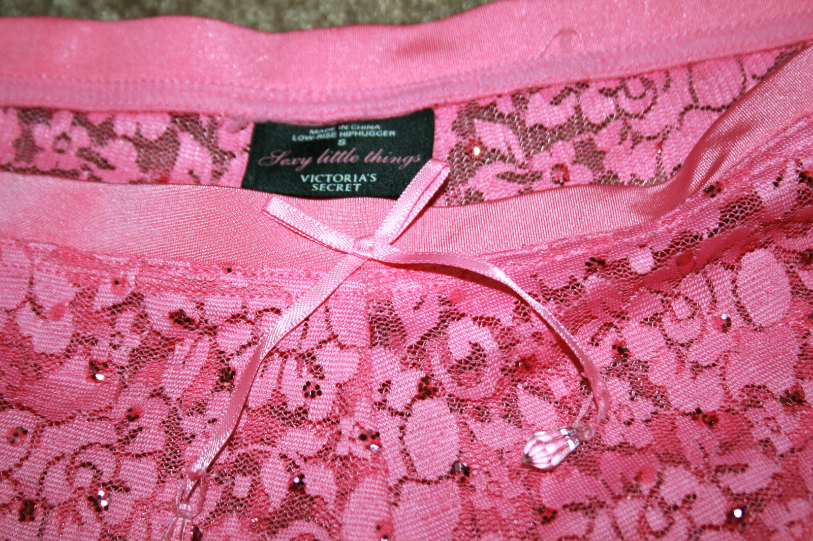 Victoria’s Secret Sexy Little Things Panties Pink Sequins Lace Small Hiphugger