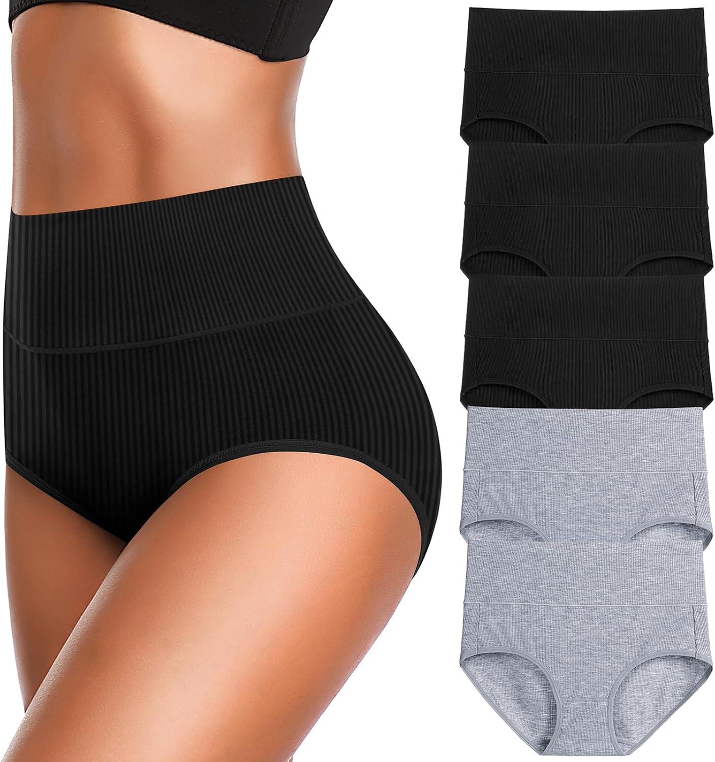 Women’S High Waist Cotton Underwear Super Stretchy Briefs Full Coverage Panties