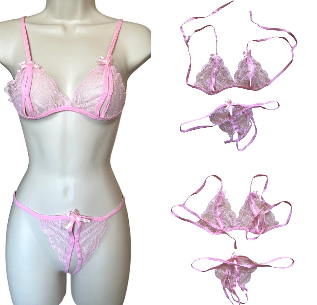 Set of 4 Sexy Lingerie Lace Bra G-string Thong Sets – Red, Black, White & Pink