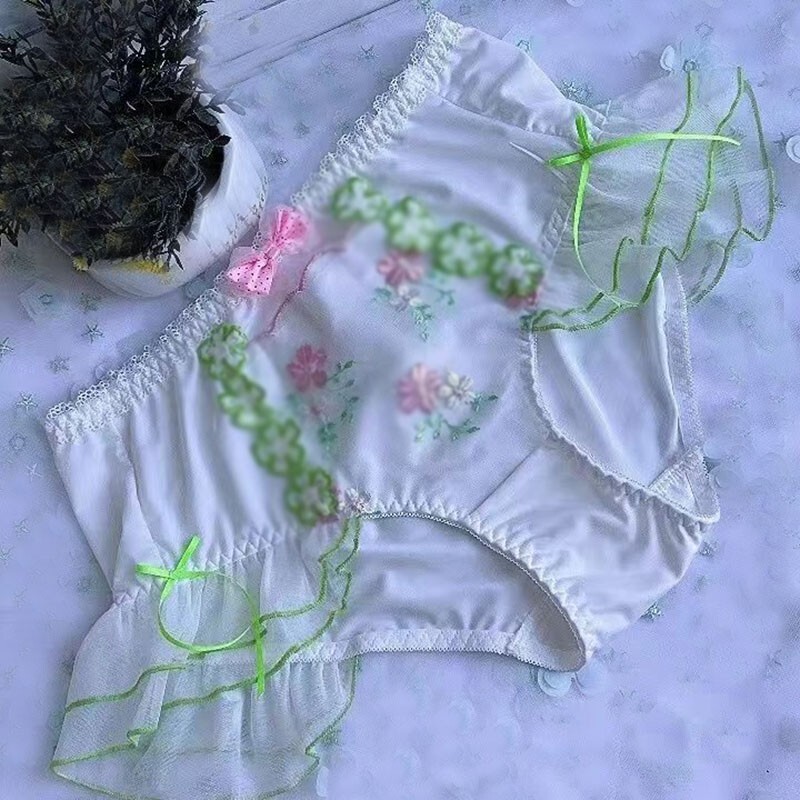 Princess Girls Lady Embroidery Underwear Lolita Ruffles Panties Briefs Plus Size