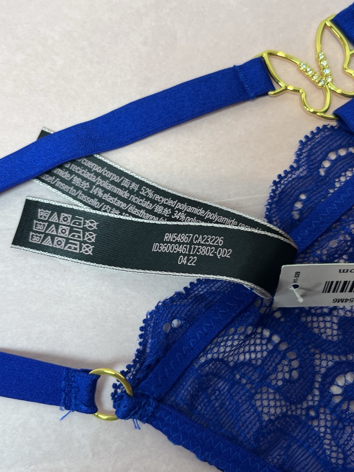NWT Victoria’s Secret Blue V-String GOLD Butterfly Size MEDIUM Lacey