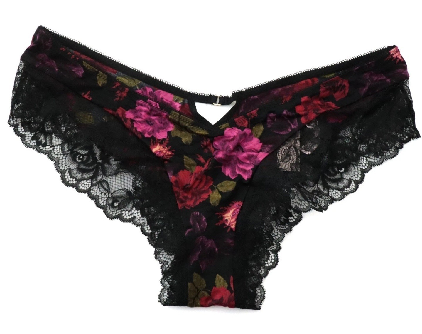 Victorias Secret (XL) Rose Lace Trim High Leg Cheeky Panty Black Floral NWT