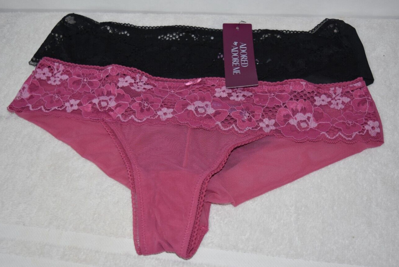 2 NWT Adorned Adore Me Textured Lace Mesh Cheeky Panties Lot Satin Bow 2X XXL