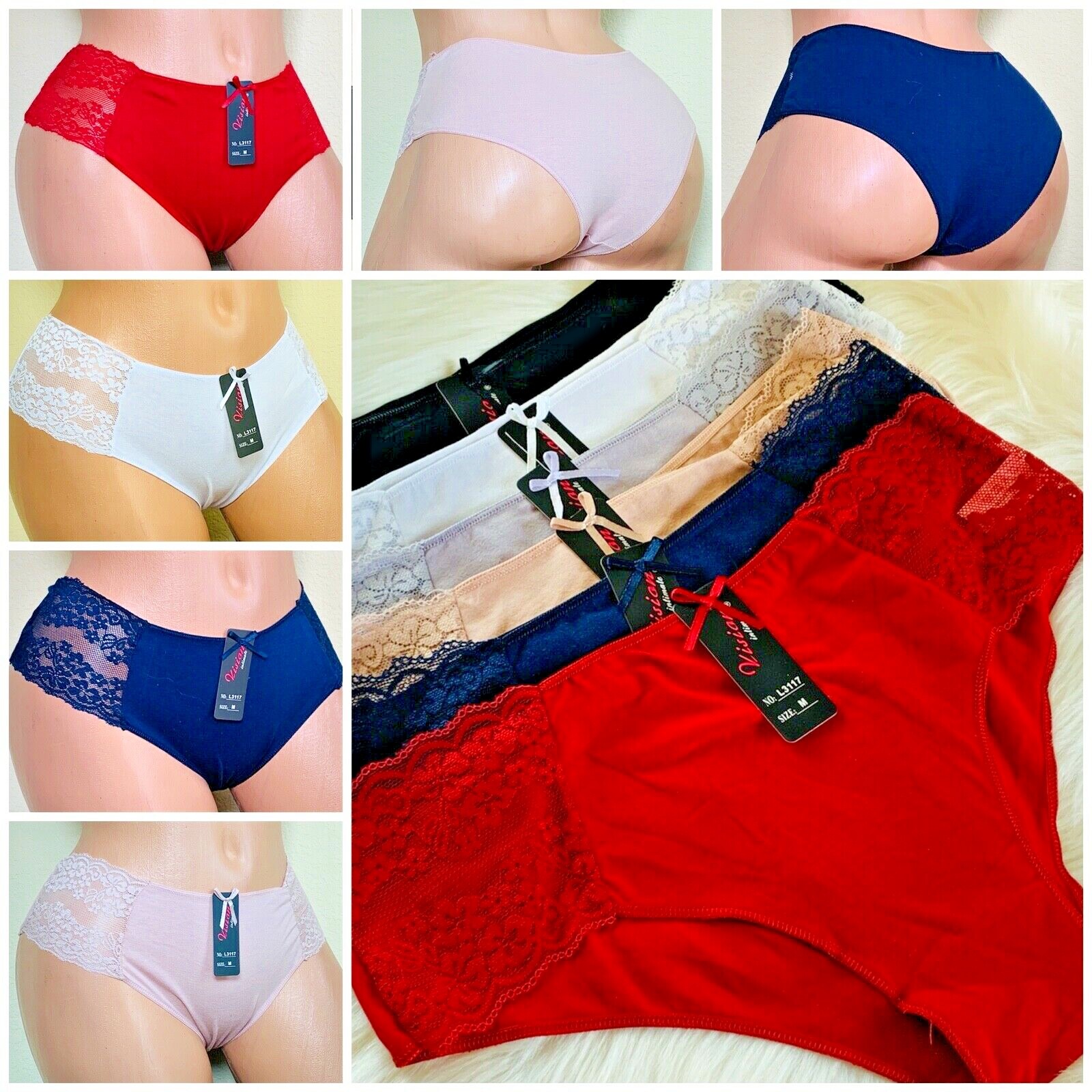 6- 12 Bikini Lace CHEEKY Panties 95% COTTON BLEND PANTIES L3117 Underwear S-2XL