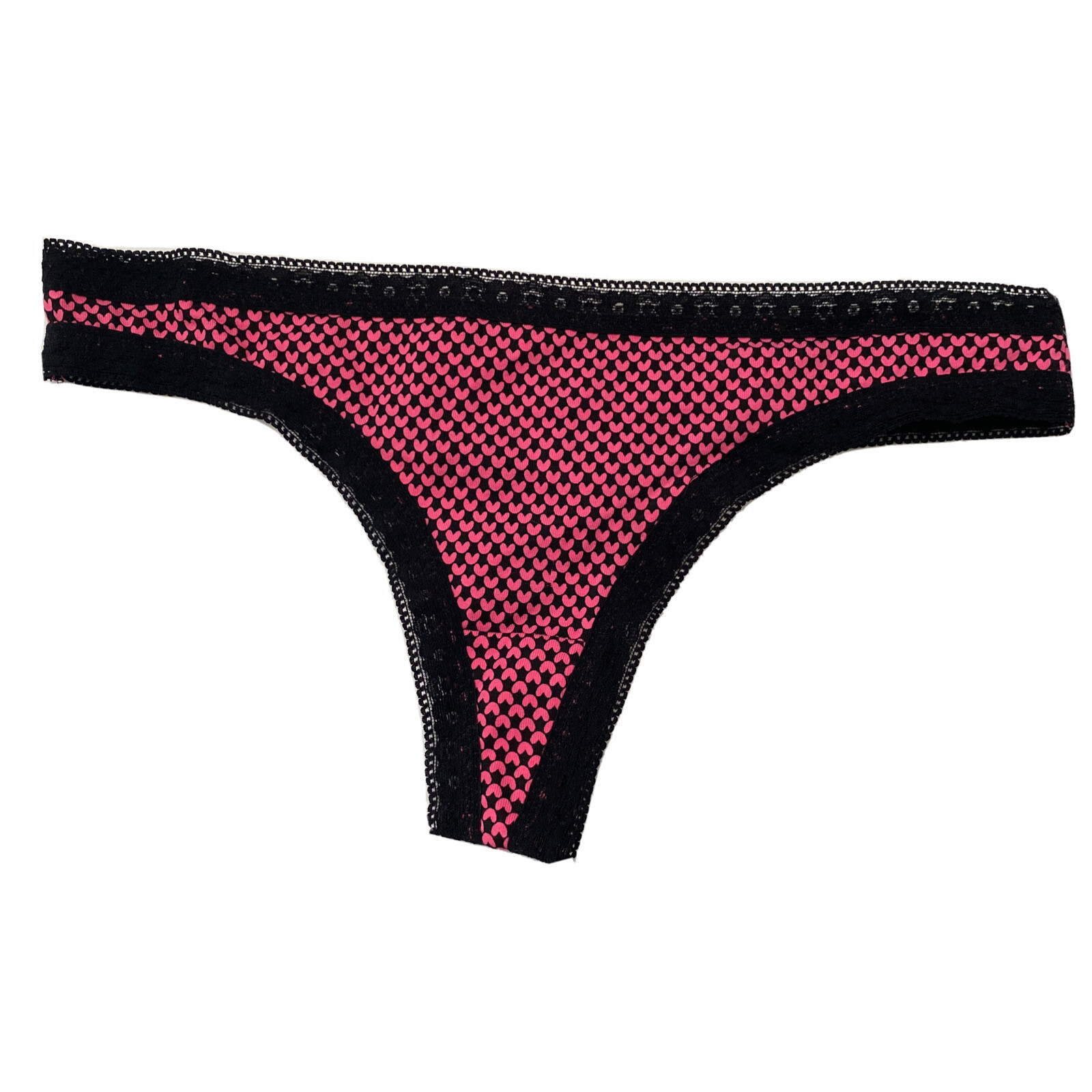 Kensie Women Lace Outlined Heart Print Thong Panty Pink/Black Size M/L 7048