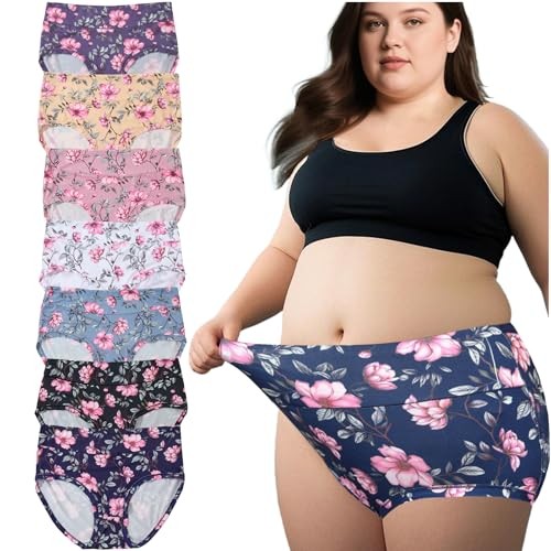 Womens Underwear Plus Size Panties XL-5XL Ladies Briefs Mid 5X-Large 7 Pack