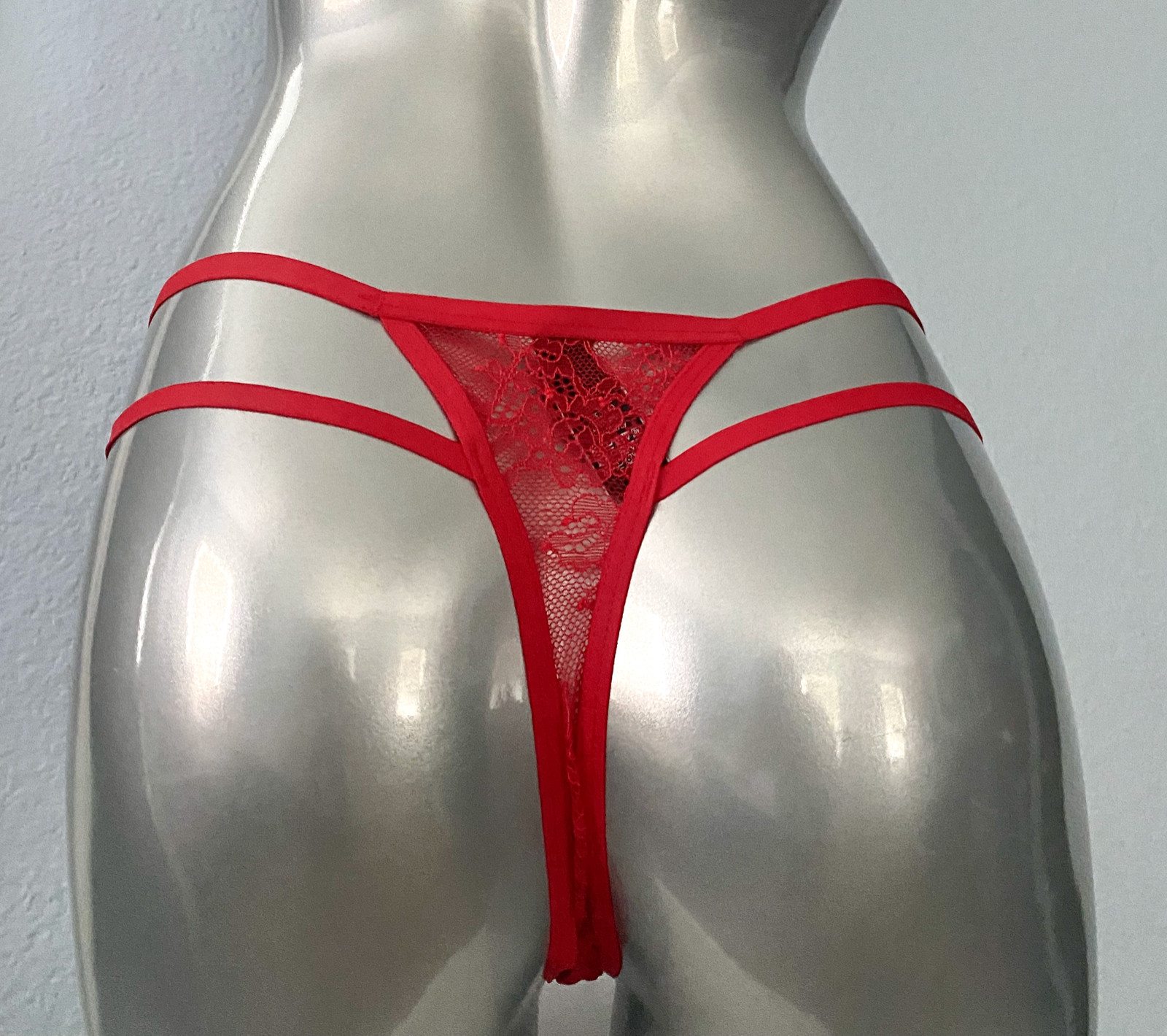 Victoria’s Secret Thong Panty Very Sexy Lipstick Red Lace Strappy M L XL