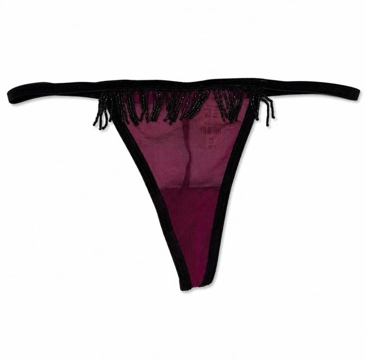 Rare Victoria Secret Tassel Beaded NWT V-String Panty VTG 100% Silk Size XS/S