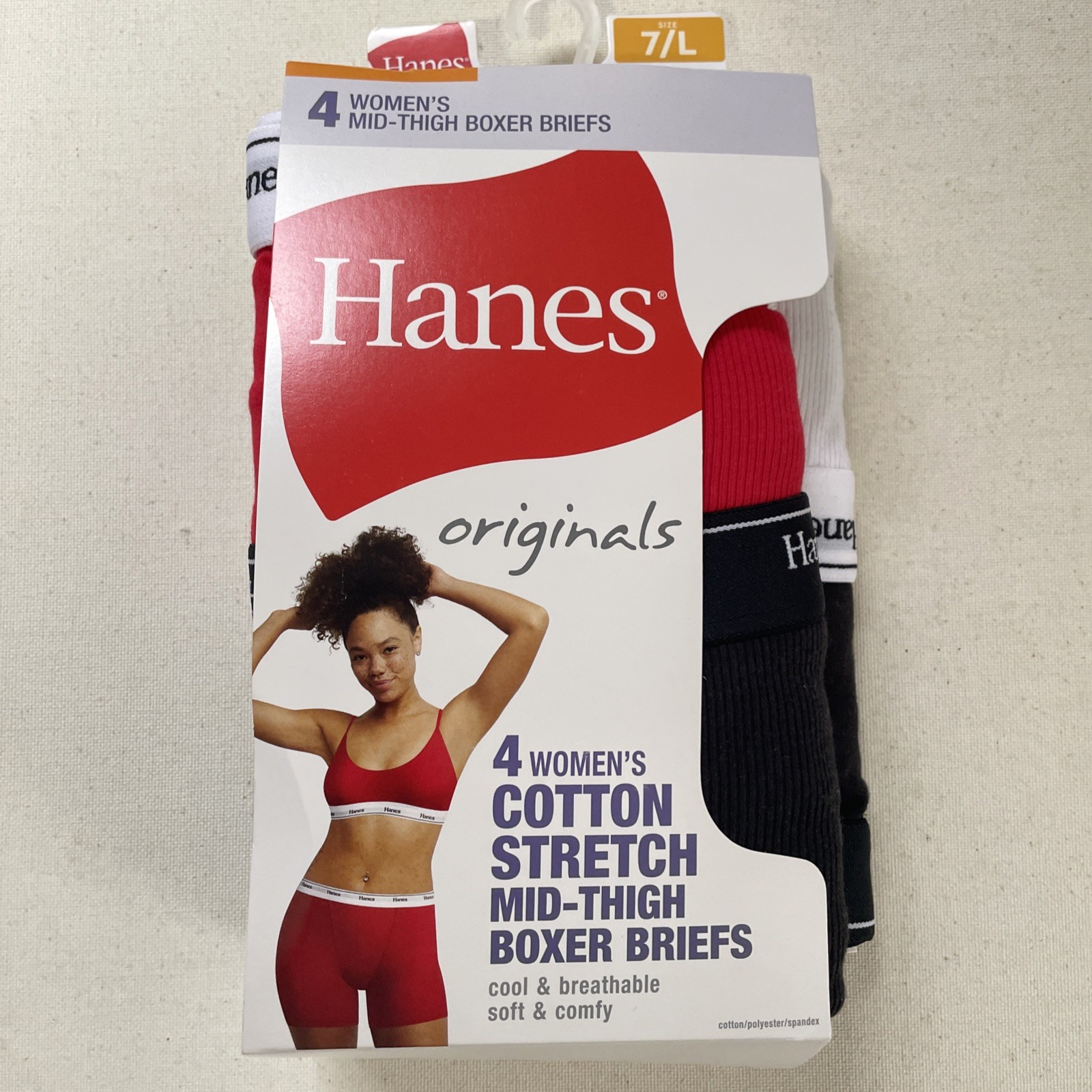 *Hanes Originals Women’s Mid-Thigh Boxer Brief Underwear, Breathable Stretch, 7L