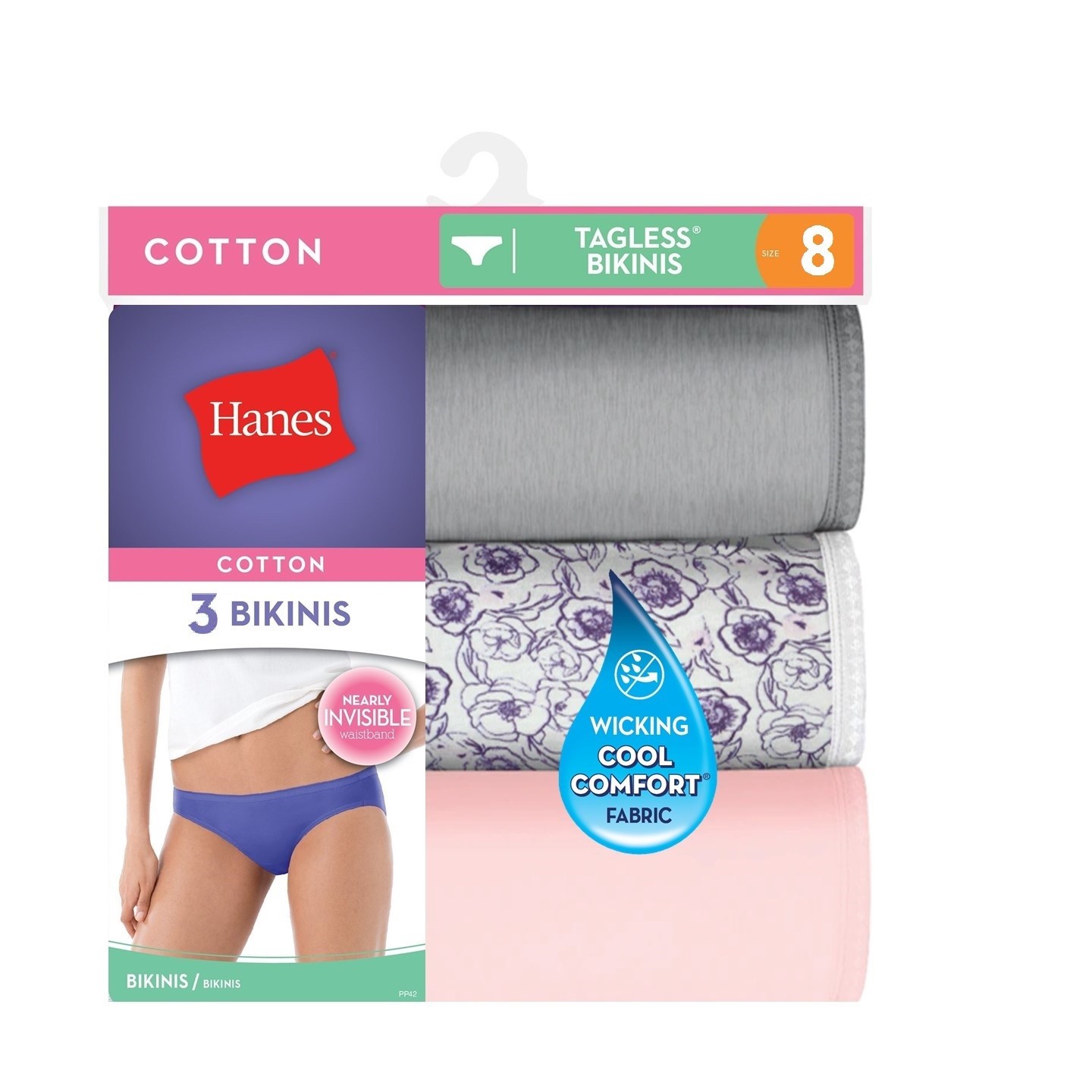 Womens Cotton Bikini Panties Assorted Color Hanes Comfort Tagless Bikinis 3-Pack