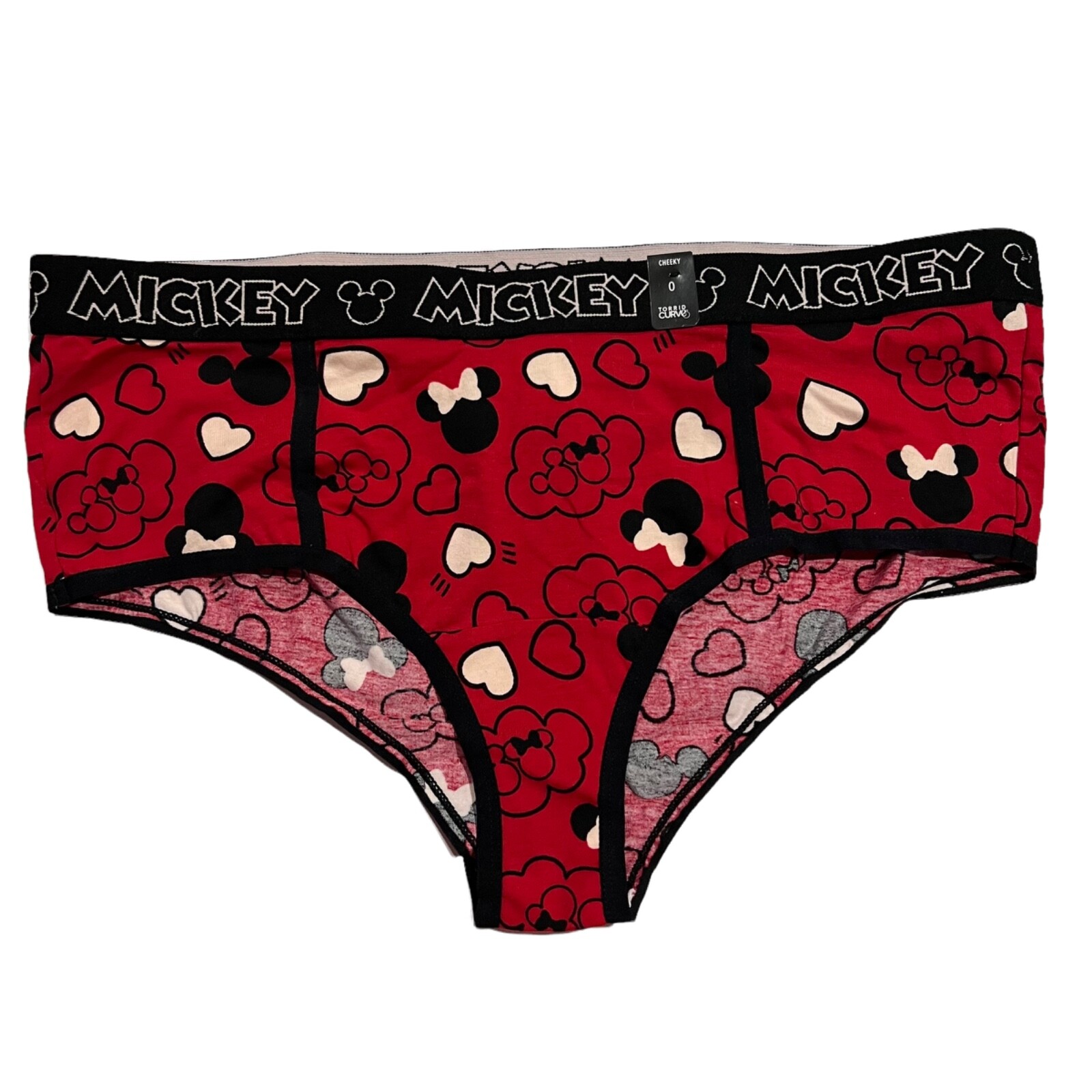 NWT TORRID Cheeky Pantie Underwear Sz 0-1-3 red Mickey Mouse Hearts
