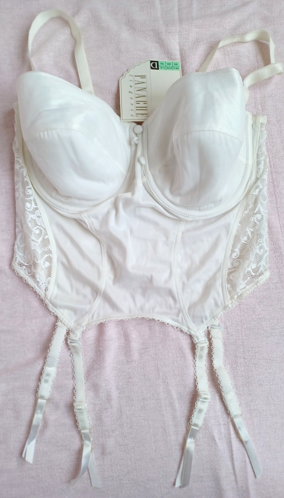 PANACHE Lingerie Beautiful Cream Smooth Satin Side Lace Suspender Basque Sze 36D