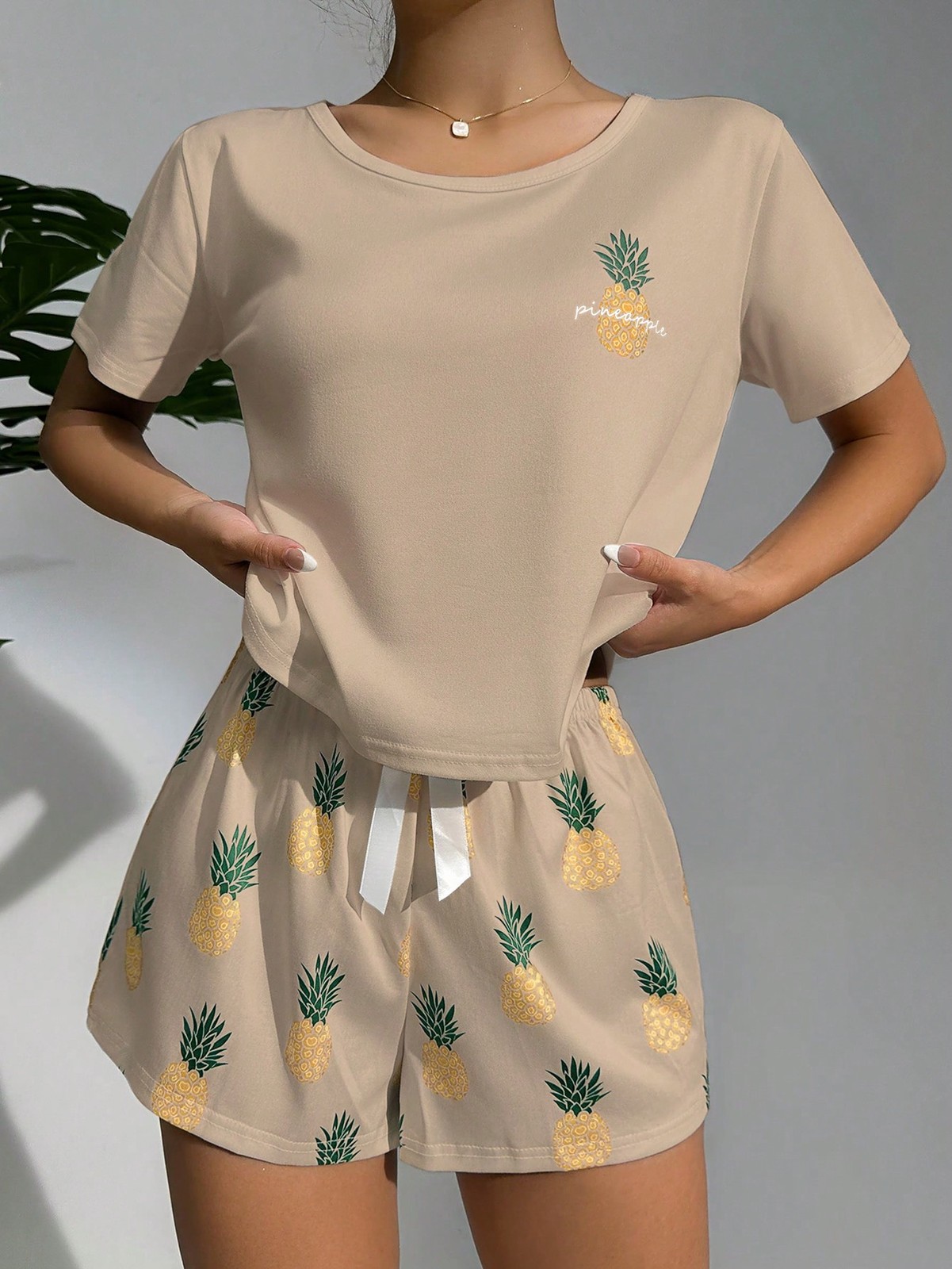 Ladies Pineapple Pattern T Shirt & Shorts Pyjama Set Cheap24