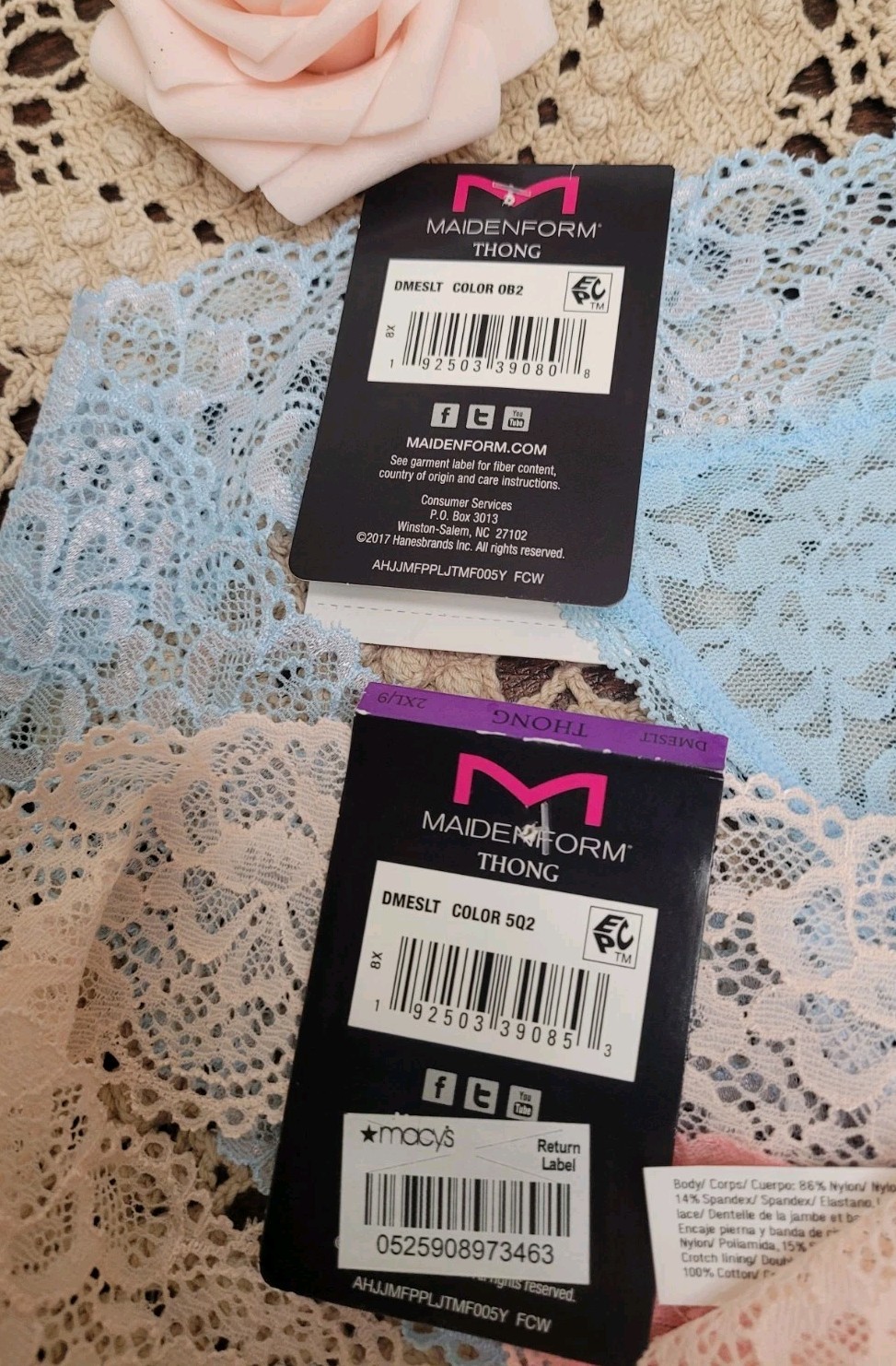MAIDENFORM Sexy Floral Lace Thongs DMESLT~ SZ 9 / 2XL Coral/ Blue $24.00