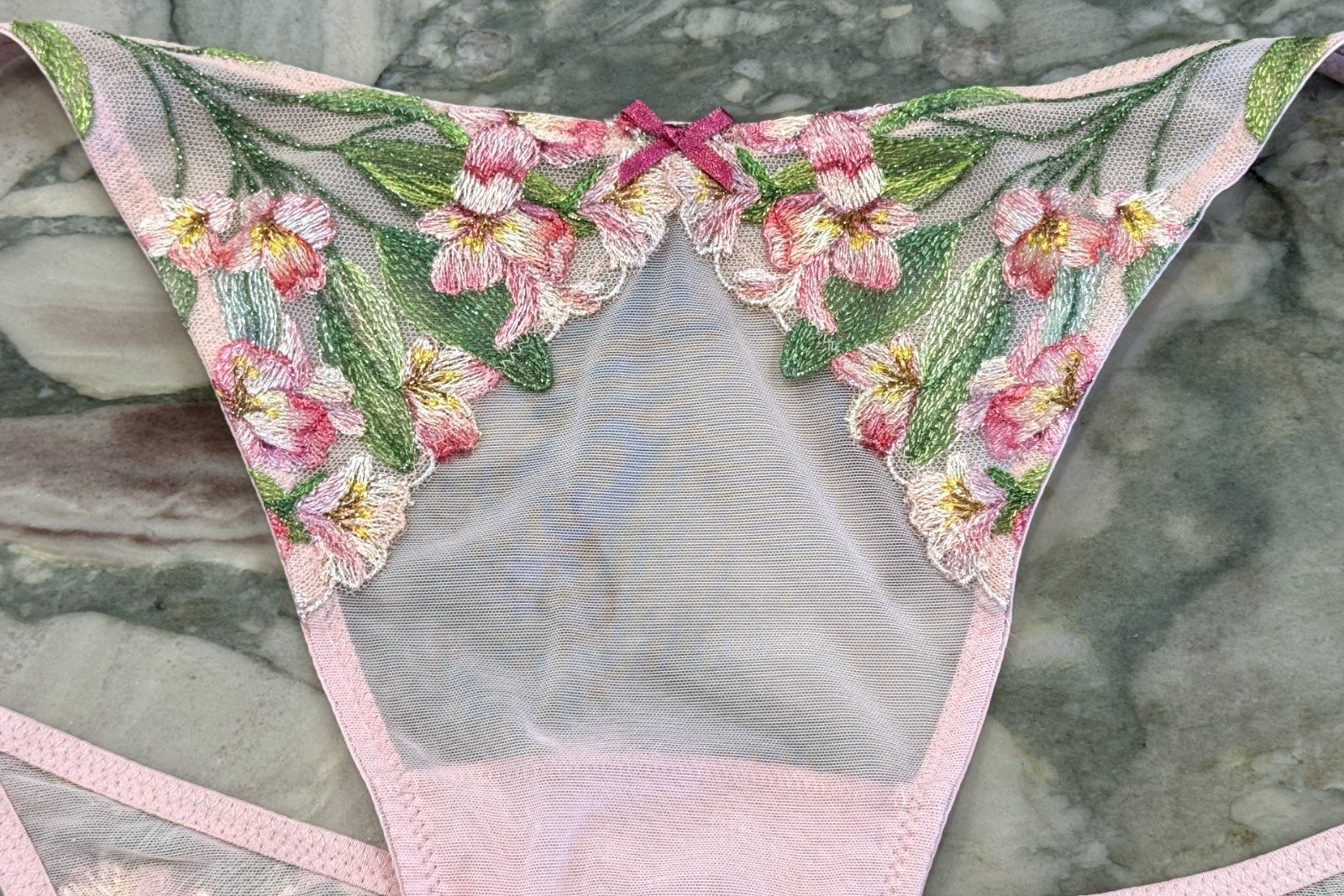 NEW Victoria Secret Dream Angels Lily Embroidery Brazilian Chalk Rose XL or XXL
