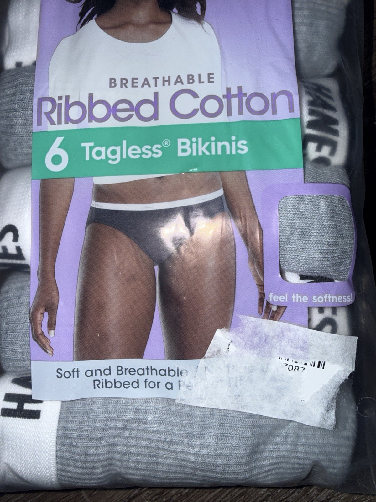 Hanes ~ 6-Pair Womens Bikini Underwear Panties Cotton Ribbed Gray ~ L/7