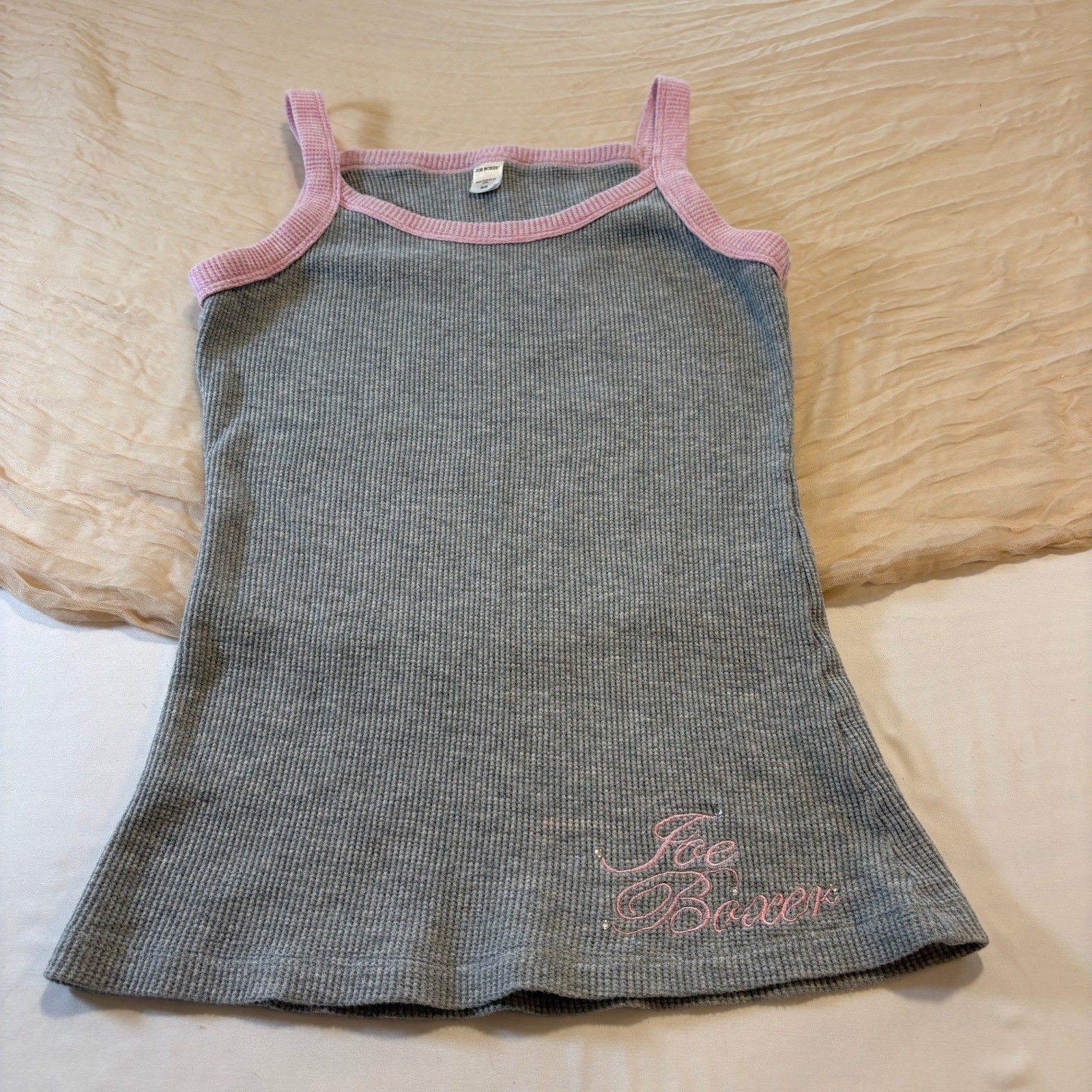 Joe Boxer Womens Gray Pink Waffle Knit Bejeweled PJ Tank Size M