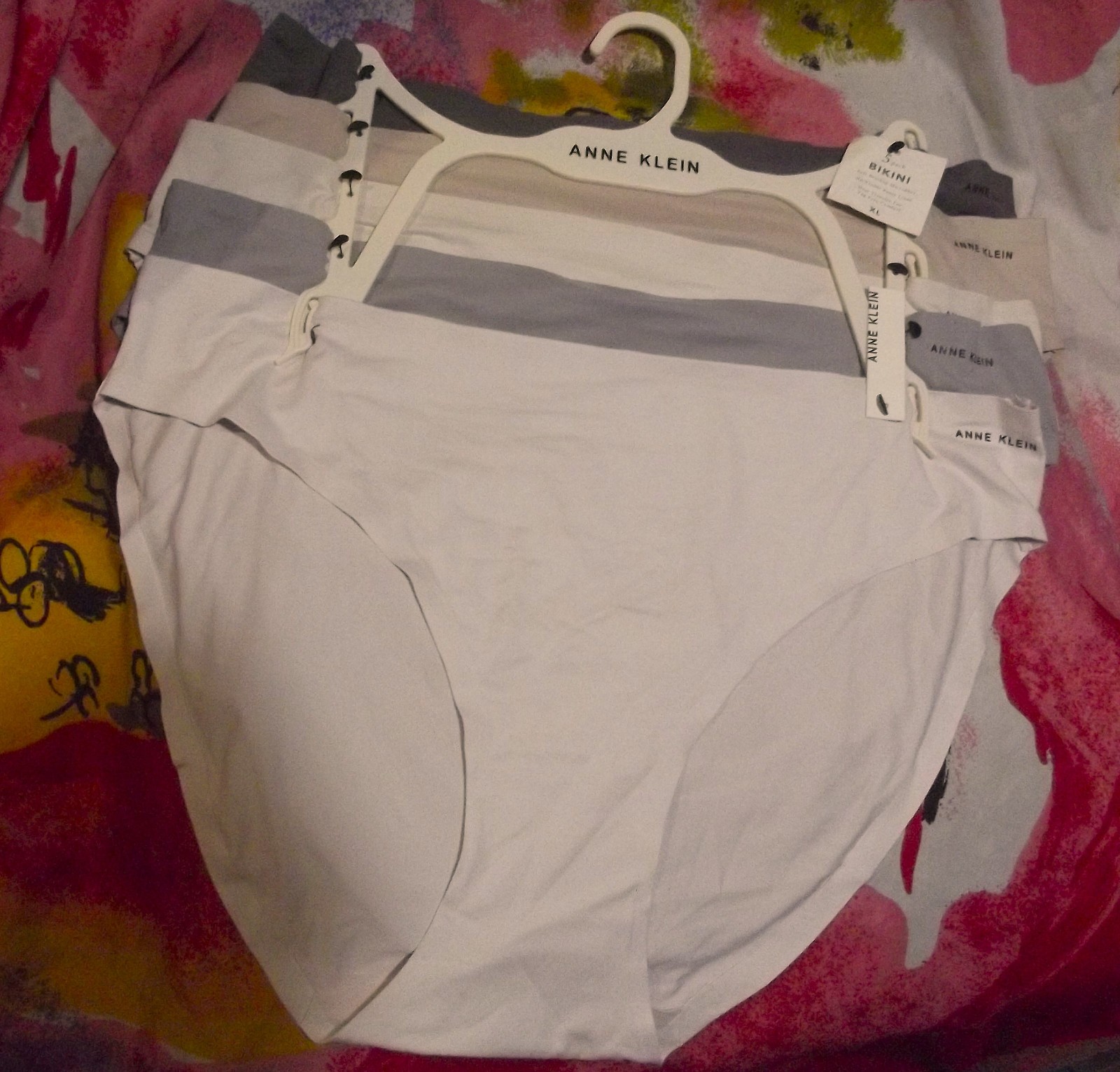 5 NEW ANNE KLEIN AK10182 3BG/2GY ULTRA SOFT BONDED NO SHOW MF BIKINI PANTIES XL
