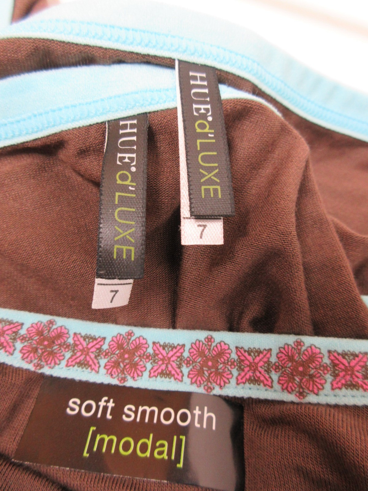 NEW! 2 Pairs HUE d’LUXE Hi-Cut Soft Smooth Modal Panties Chocolate Sz 7