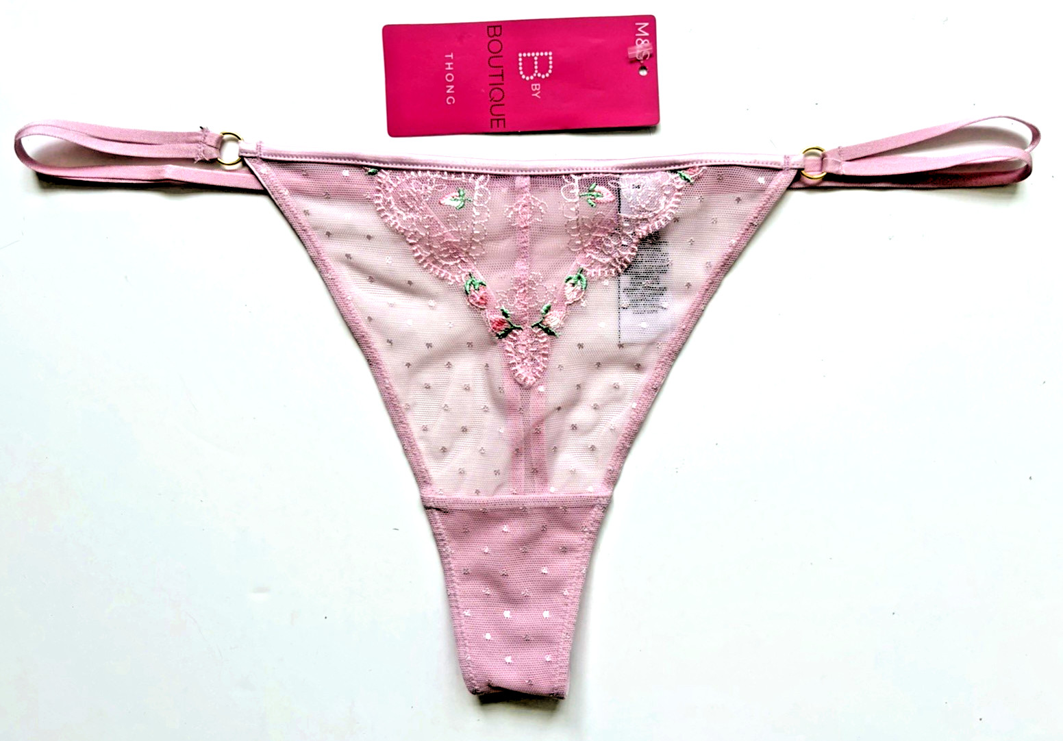 Marks & Spencer B by Boutique Leah Embroidered Mesh Thong UK 12 Pink BNWT